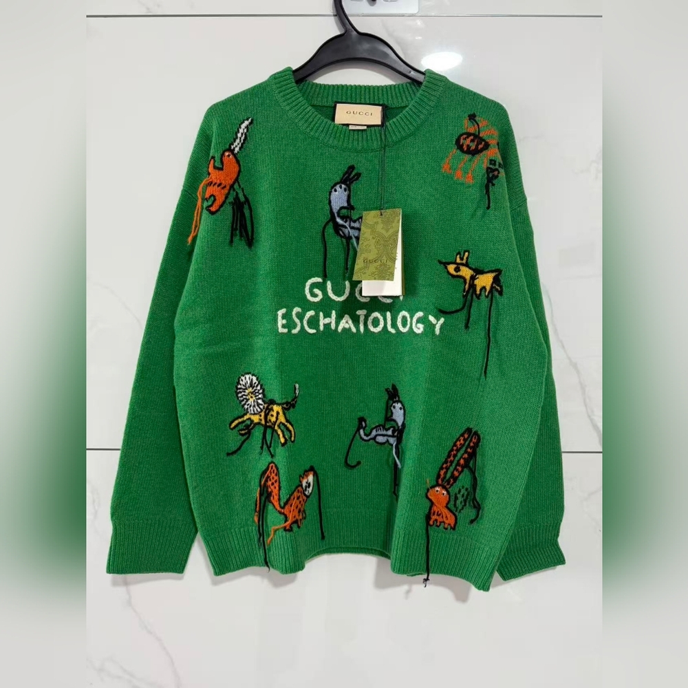 Gucci Green Sweater with Colorful Embroidery